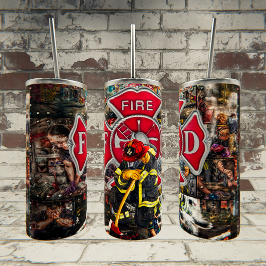 Fire Dept Fireman on Knee Tumbler