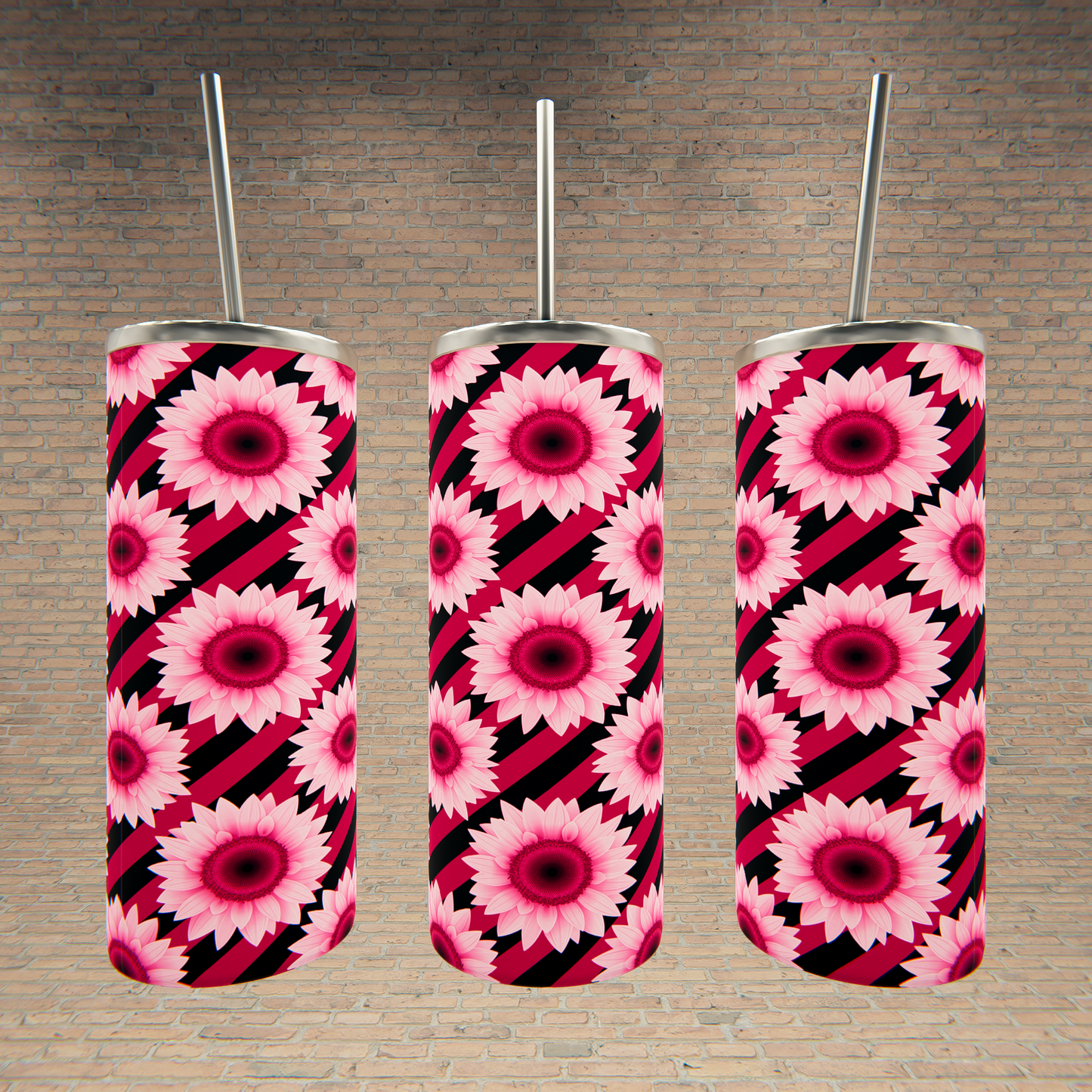 Large Pink Daisies Stripes