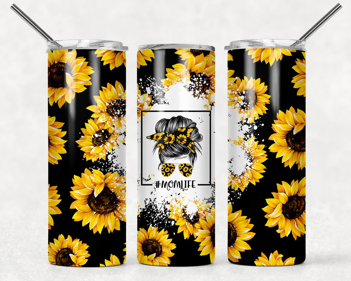 Mom Life Messy Bun Sunflowers black