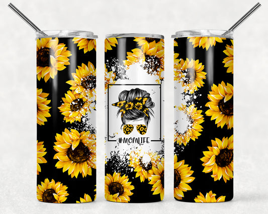 Mom Life Messy Bun Sunflowers black