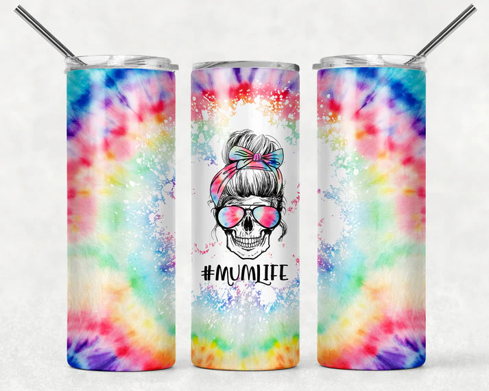 Mum Life Messy Bun Skull tie dye