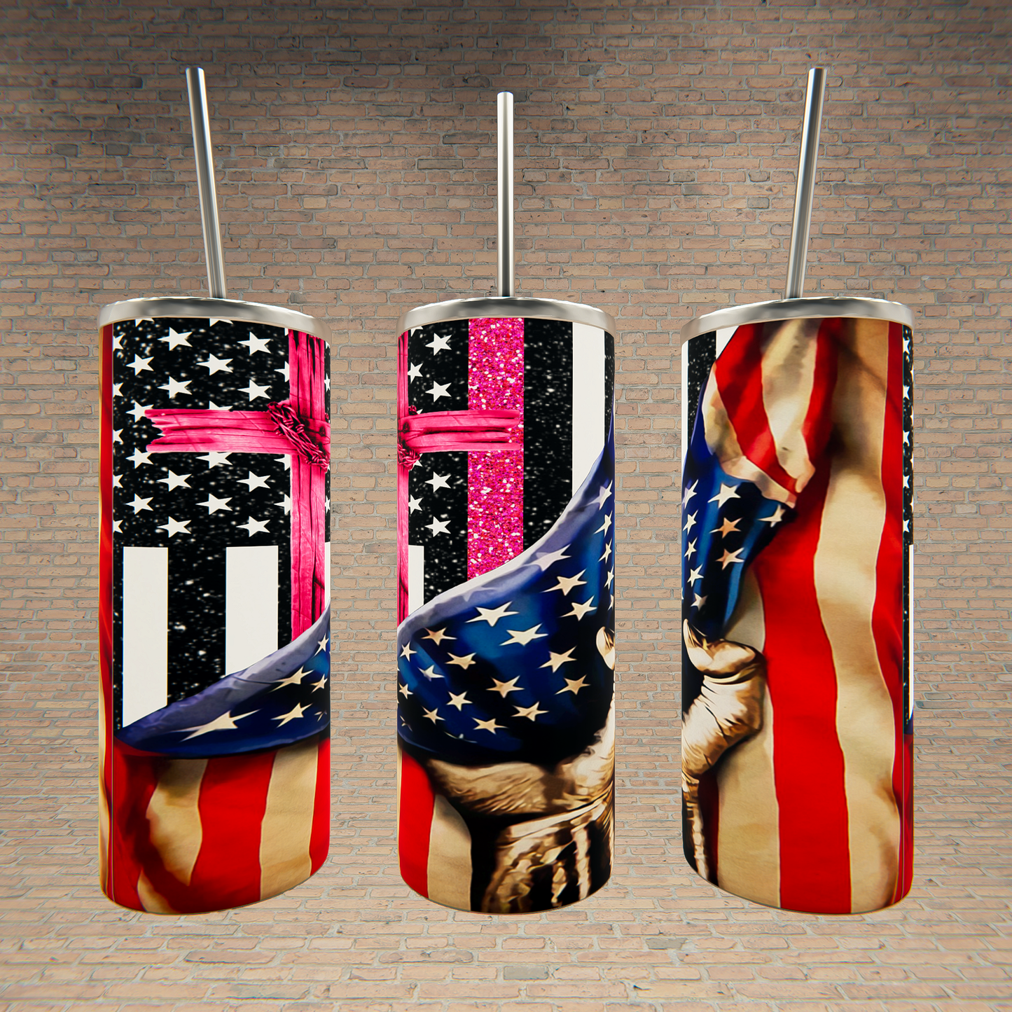 Pink Cross Pink Stripe Blue Flag