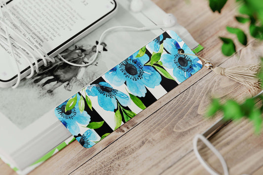 Blue Floral with Black Stripes