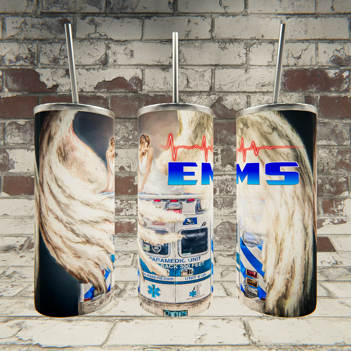 EMS Heartbeat Angel Wings Tumbler