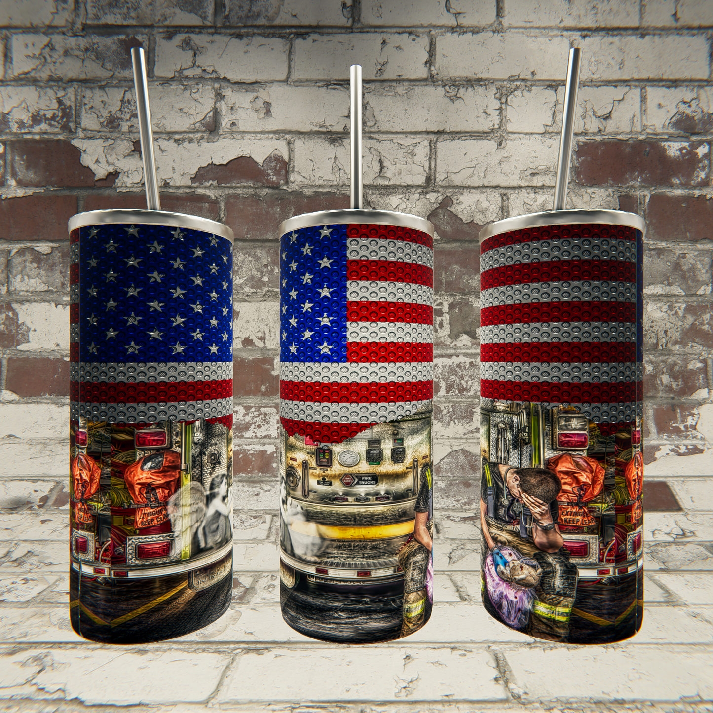 Fireman Studded Flag Angel Tumbler