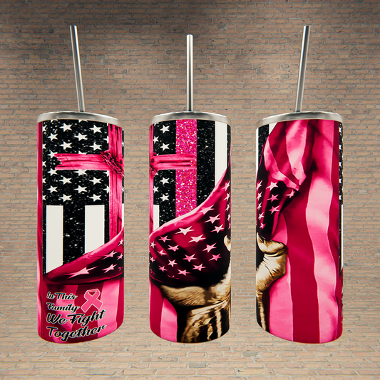 Pink Cross Pink Stripe Flagh In This Family We Fight Together