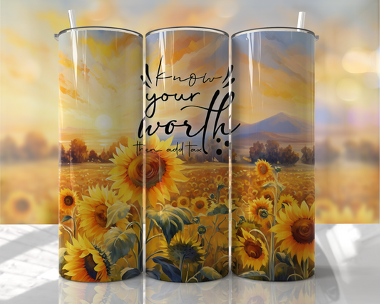 three sunflowers painted on the side of a coffee mug