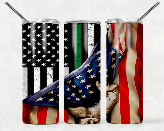 Green Stripe flag with American flag