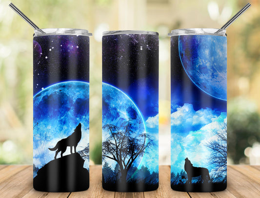 Howling Wolf at Moon blue