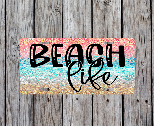 Beach Life Peach Aqua Sand License Plate