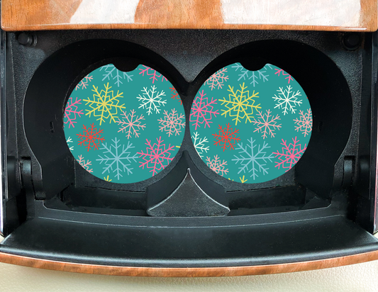 Snowflakes Turquoise Car Coaster